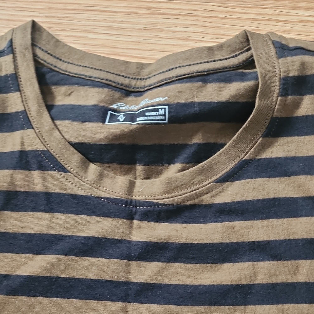 Eddie Bauer Brown and Black Striped Short Sleeve Tee - Picture 3 of 4